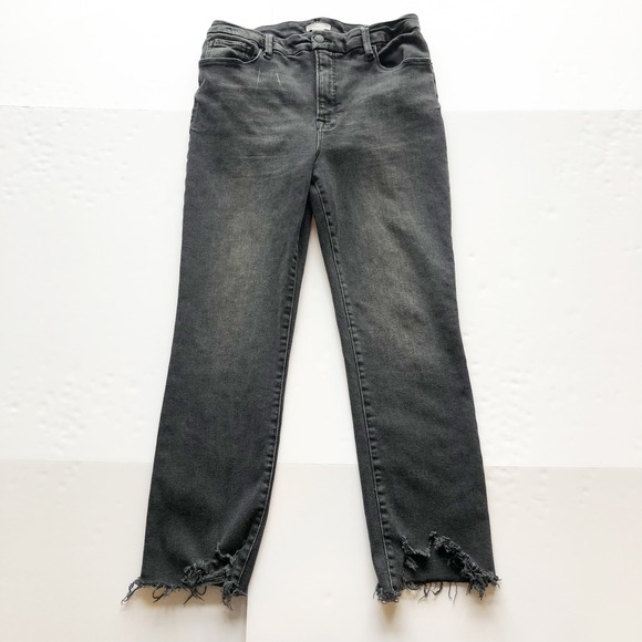 GOOD AMERICAN Jeans Womens 31 Black60 High Rise Straight Leg Chewed Raw Hem - Picture 3 of 10